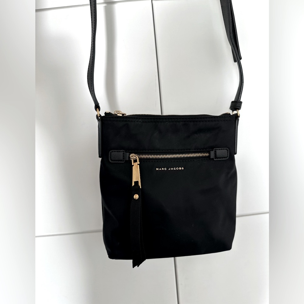 MARC JACOBS long strap black canvas material purse - good used condition
